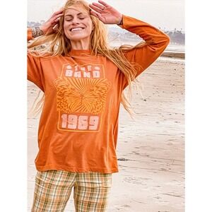 Midnight Rider The Band Butterfly T-Shirt Long Sleeve Mock Neck Orange Womens M‎